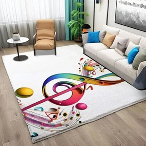 Alfombra de área 6 x 9 interior multicolor colorido símbolo musical impresión de clave en blanco nueva en paquete - Imagen 1 de 7