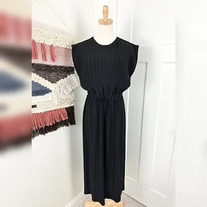 Club Monaco gewebtes plissiertes Maxi Kordelzug Kleid ärmellos schwarz Größe 4 neu mit Etikett - Bild 1 von 12