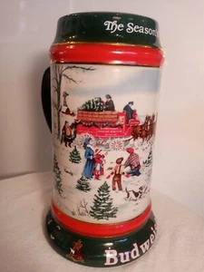 1992 Budweiser Stein ""Una Navidad Perfecta"" Clydesdales Susan Sampson Arte Raro - Imagen 1 de 5