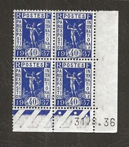 TIMBRES FRANCE NEUF** coins datés N°  324** - Expo Paris 1936 - cote 17€50