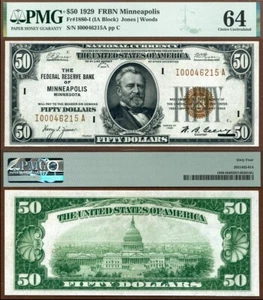 1929 $50 Federal Reserve Bank Note FR-1880-I Minneapolis Minnesota PMG CU64 - Picture 1 of 3