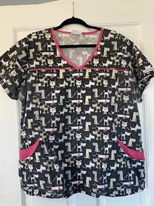 UA Scrubs Shirt Dog Print Short Sleeve Double Pocket **see Pics For Sizing** - Picture 1 of 9