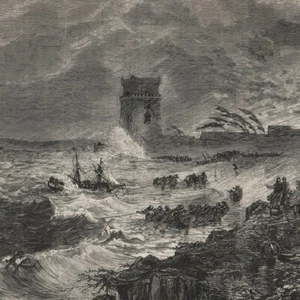 Portugal - Cyclone Secours Embarcations en péril - - Gravure de presse 1870 - Imagen 1 de 2