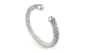 18k White Sterling Silver Plated Cable Cuff Bracelet for Woman and Men - Picture 1 of 2