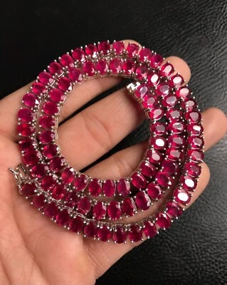 Collar de tenis de lujo de zafiro rosa FN de oro blanco de 14 k creado en laboratorio ovalado de 22 quilates 18" Foto 1 de 4