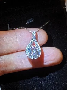 GRA Certified VVS1 Moissanite Pendant Teardrop Necklace Rolo Chain & Gift Box - Picture 1 of 11