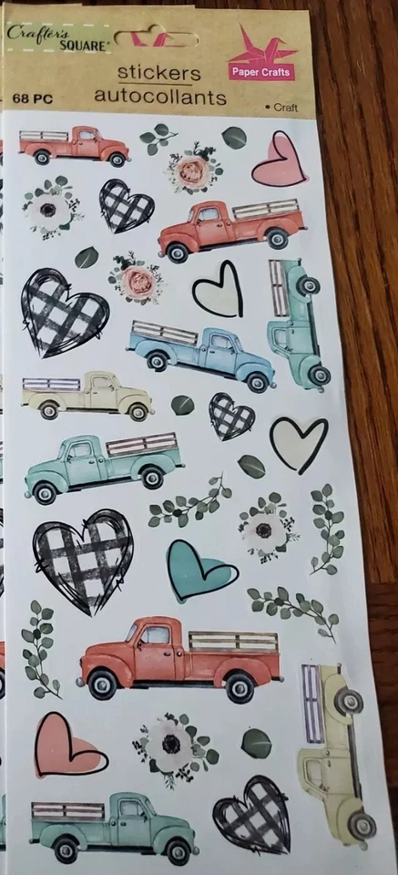 Pegatinas cuadradas Crafters rojo camión azul camión verde camión corazones  Foto 1 de 1