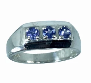Anillo de tanzanita 14k para hombre, blanco, amarillo, rosa G, tamaño gratuito, hecho en EE. UU. - Imagen 1 de 8
