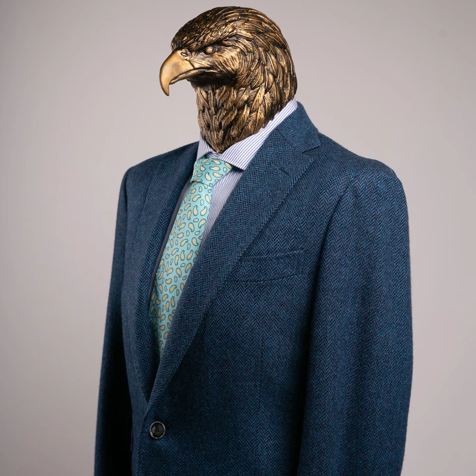 NWT $1950 PATRICK HELLMANN Pure Wool TWEED Herringbone Sport Coat Blue 40US/50IT - Image 1 of 4