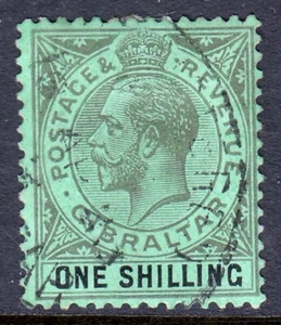 GIBRALTAR — SCOTT 71c (SG 81c) — 1923 1/- KGV MULT. CRN CA WMK — USED — SCV $82 - Picture 1 of 2