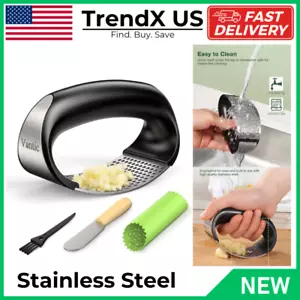 Garlic Press Rocker Stainless Steel Mincer Crusher Chopper Peeler Scraper Smash - Picture 1 of 12
