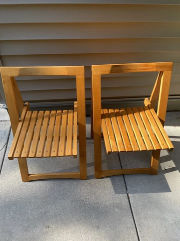2 MCM Trieste Wood Slat Folding Chairs Italian ALDO JACOBER for Bazzani set #1 Cover