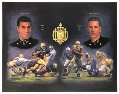 Litografía firmada por Roger Staubach Joe Bellino edición limitada ganadores de Heisman USNA Foto 1 de 4