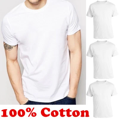 Camiseta interior blanca lisa XL-4XL para hombre 100 % algodón cuello redondo  Foto 1 de 4