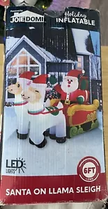 Seltener Weihnachtsmann auf Lama Schlitten Weihnachten aufblasbar 6 Fuß lang Joie Domi LED Lichter - Bild 1 von 6