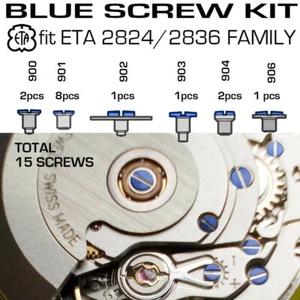 BLUE SCREW KIT FIT ORIGNIAL ETA 2824-2 + 2836-2 FAMILY MOVEMENTS