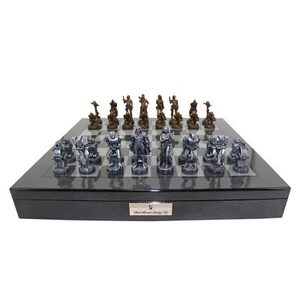 Dal Rossi Italy Mad Max Robot Chess Set pcs with 50cm Carbon Fibre Finish Board - Picture 1 of 4