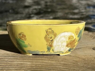 NUEVA Maceta Bonsai Ovalada Japonesa Shohin Pintura a Mano KUTANI KOUZAN 4.5" - Amarilla Foto 1 de 4