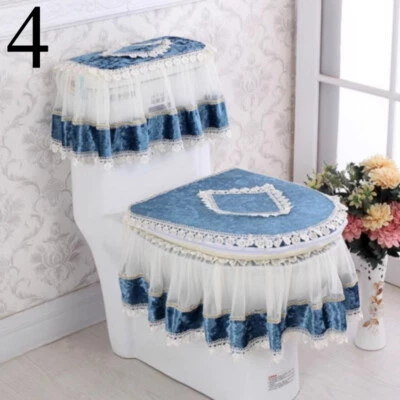 Juego de 3 piezas de cubierta de inodoro de terciopelo suave para baño tela de encaje con cremallera cubierta de almohadilla de inodoro  Foto 1 de 4