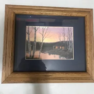 Log Cabin On Lake Picture 13X11 Framed (5-PRT-15) - Picture 1 of 3