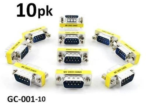 10-PACK DB9 Serial Male/Male Slim Type Gender Changer Coupler Adapter, GC-001 - Image 1 of 1