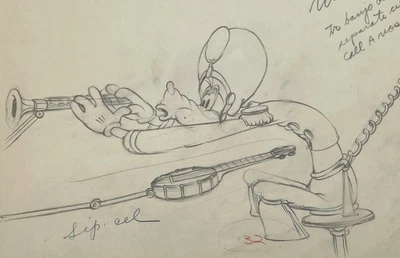 Mickeys Amateurs Goofy Band Production Drawing Walt Disney 1937 Cel Original - Image 1 of 3
