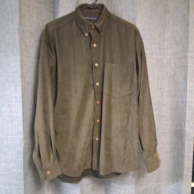 Camisa De Colección Robert Stock Para Hombre Lrg. Gamuza súper suave verde oscuro con botones Foto 1 de 4