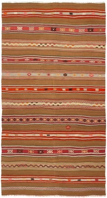 Vintage Hand Woven Traditional Kilim Rug 5'1" x 9'3" Oriental Wool Carpet - Image 1 of 4