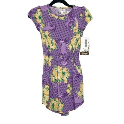 ¡NUEVO CON ETIQUETAS! Vestido Lularoe Niñas Púrpura Manga Corta Disney Bambi con Bolsillos Talla 4 Foto 1 de 4