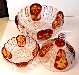 Antique GREENSBURG GLASS Florida Pattern 1893 - set of 2 bowls and LID - Foto 1 di 4