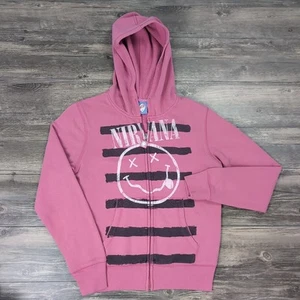 RARE 90’s Pink Nirvana Zip Up Hoodie Chaser Women's Large Nevermind Vintage - Picture 1 of 12