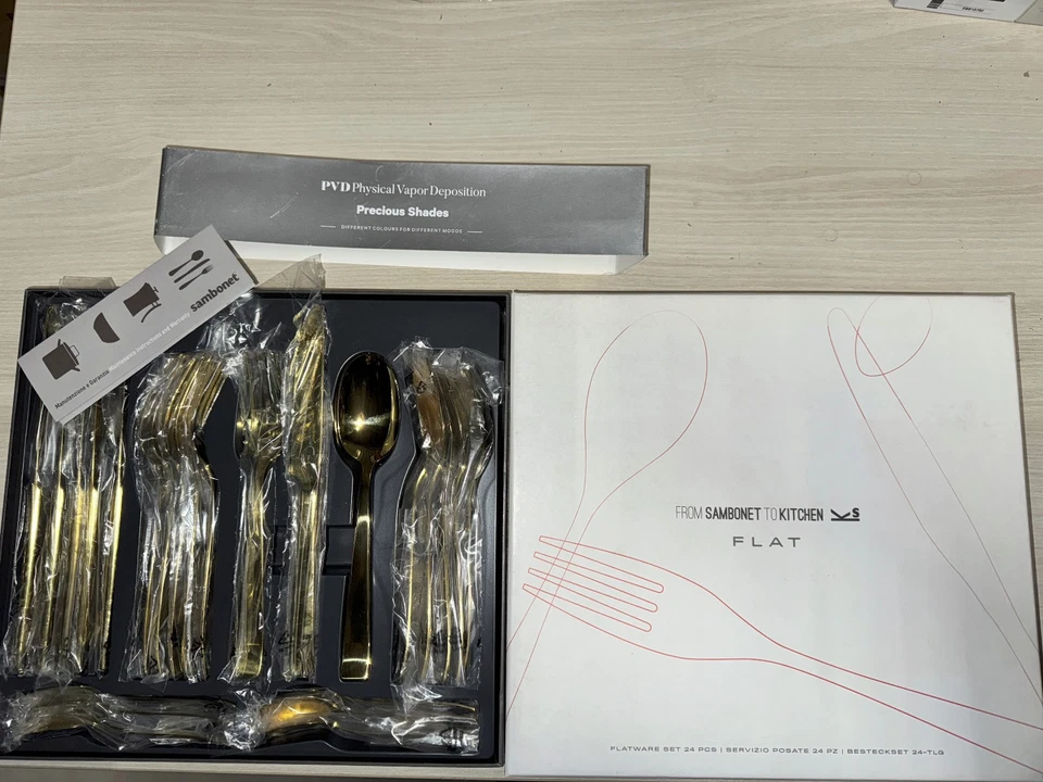 Sambonet Flat Besteck 24tlg. Mirror PVD Gold NEU - Bild 1 von 1
