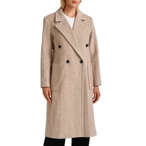 Avec Les Filles Double Breasted Herringbone Patch Pocket Long Coat Jacket Small - Picture 1 of 15