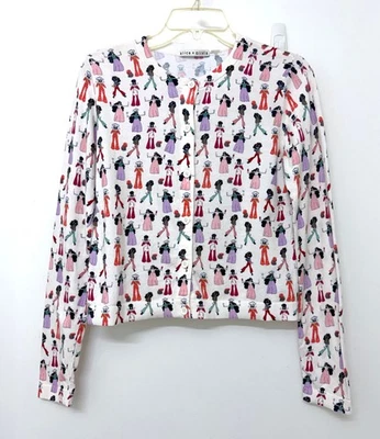 Alice + Olivia Sheila Chef Stace Face Cardigan Sweater Cotton White M - Image 1 of 4