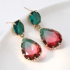 New Summer Party Women Jewerly Be color Tourmaline Gems Gold Stud Women Earrings - Picture 1 of 6