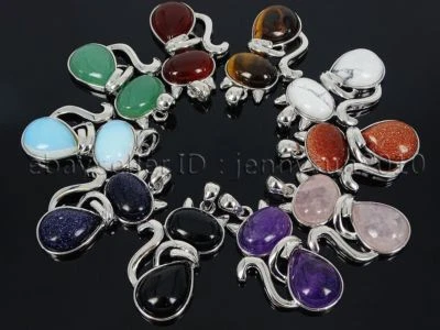 JENNYSUN2010 Natural Gemstone Cat Fox Reiki Chakra Pendant Charms Silver Plated