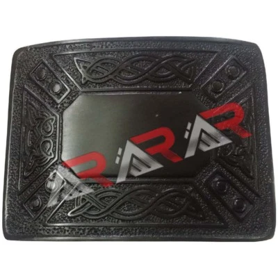 Шотландский килт пряжка ремня кельтский дизайн Highland Jet черный отделка 3,75» новый AAR  - Изображение 1 из 2