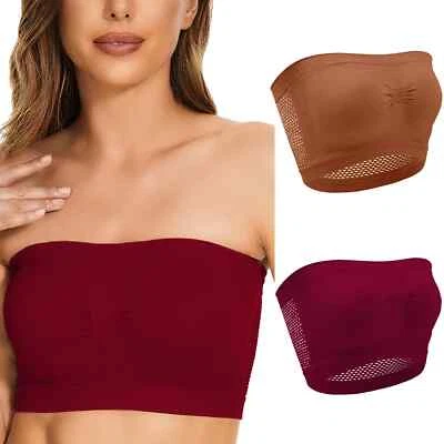 Women's 2Pk  Bandeau Bra Non Padded Breathable Mesh Burgundy/Brown Plus Size 6XL - Image 1 of 4