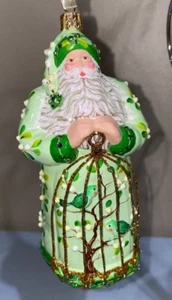 Patricia Breen verde Babbo Natale ornamento gabbia uccellino gioiello glitterato RARO (ToteTT) - Foto 1 di 12