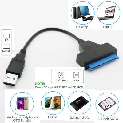 USB 3.0 A To SATA 22 Pin Adapter Cable For 2.5" External HDD Hard Disk Drive SSD - Image 1 of 4