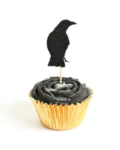 Scary Black Crow Cupcake Toppers Halloween Decorations Party Cake Topper Spooky - Picture 1 of 4