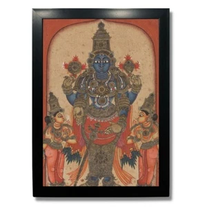Hindu God Wall Decor Prayer Vintage Poster Frame Art Vishnu Venkateshvara - Picture 1 of 3