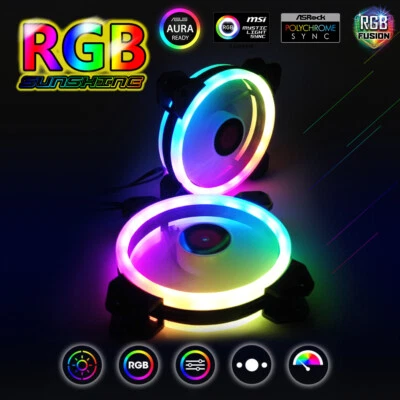 3-Pack RGB Computer Case Fan Kit 120mm LED Controller Remote Control Air Cooling - Image 1 of 4