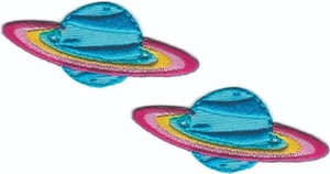 Colorful Saturn Planet Iron On Patch Embroidered Space Appliqué 2 pcs (2 1/8") - Picture 1 of 2