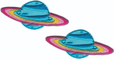 Colorful Saturn Planet Iron On Patch Embroidered Space Appliqué 2 pcs (2 1/8") - Image 1 of 2