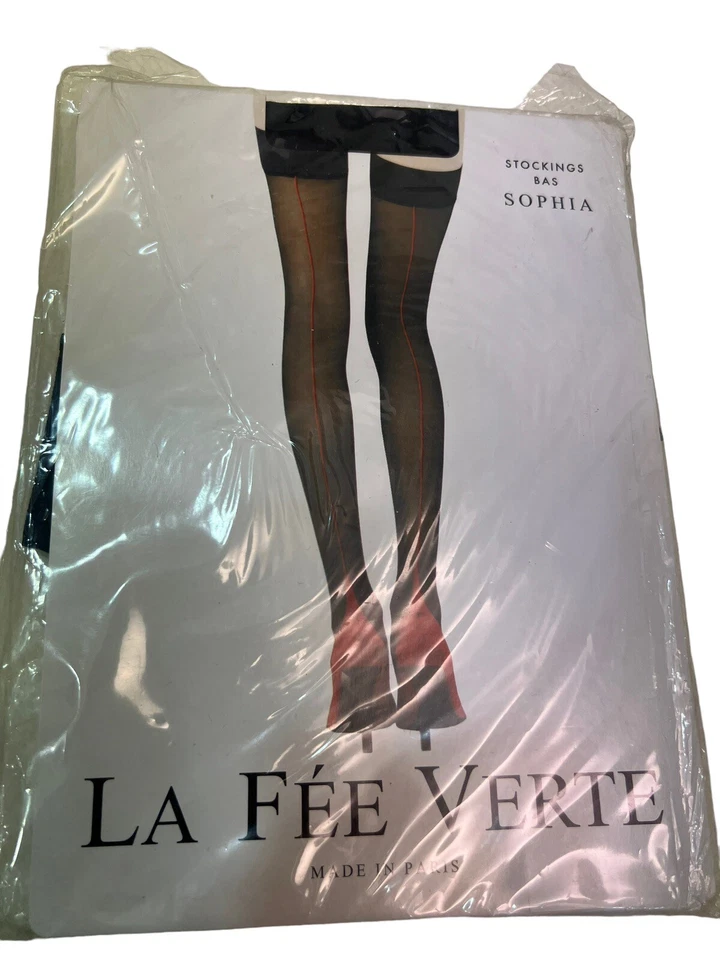 Medias La Fee Verte Sophia negras con costuras rojas 2 nuevas con etiquetas Foto 1 de 4