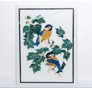 18" x 15" white Marble bird side table top inlay lapis wall panel scenery decor - Picture 1 of 4