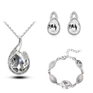 White Stone Jewellery Set Wedding Bridal New Design Earrings Necklace Bracelet - Picture 1 of 1