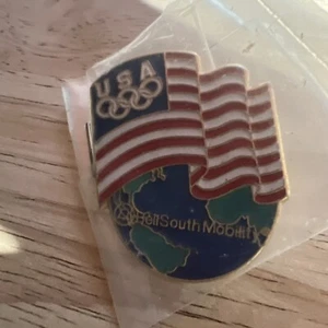 OLYMPIC PINS 1996 ATLANTA BELL SOUTH MOBILITY TEAM USA NOC & AMERICAN FLAG - Picture 1 of 8