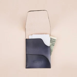 Cartera Minimalista de Cuero Negra para Tarjetas a Presión, Cartera de Cuero Delgada Hombres Mujeres Tarjeta - Imagen 1 de 6